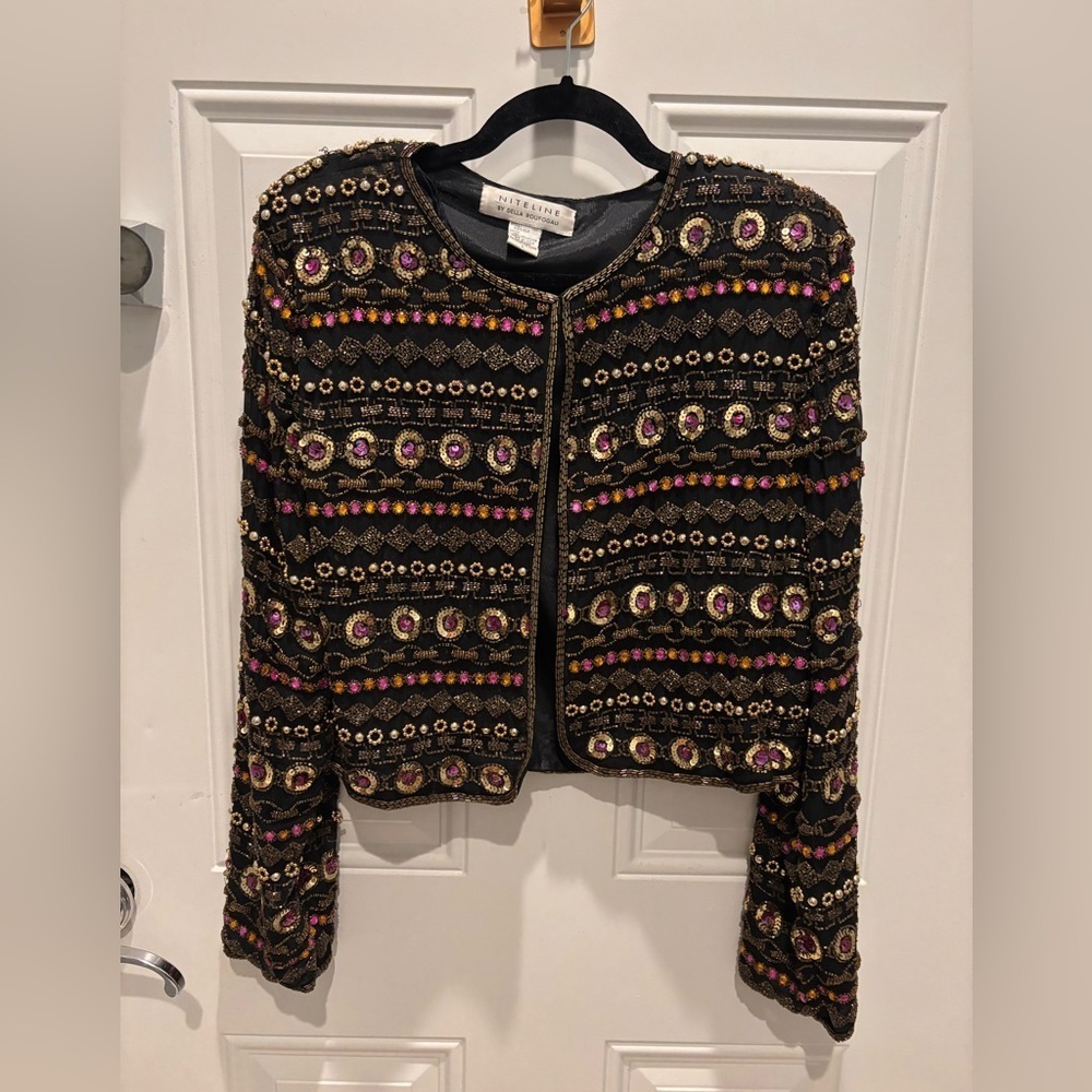 vintage Niteline by Della Roufogla black silk beaded and sequined jacket